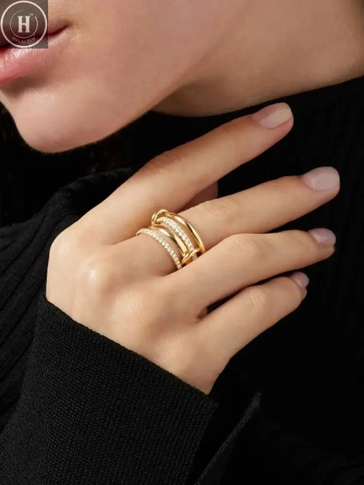 925 Sterling Silver Simple Fashion Multi-Layer Round Zircon Ring For Women Anniversary Daily Wear High Quality Fine Jewelry HALALZEN