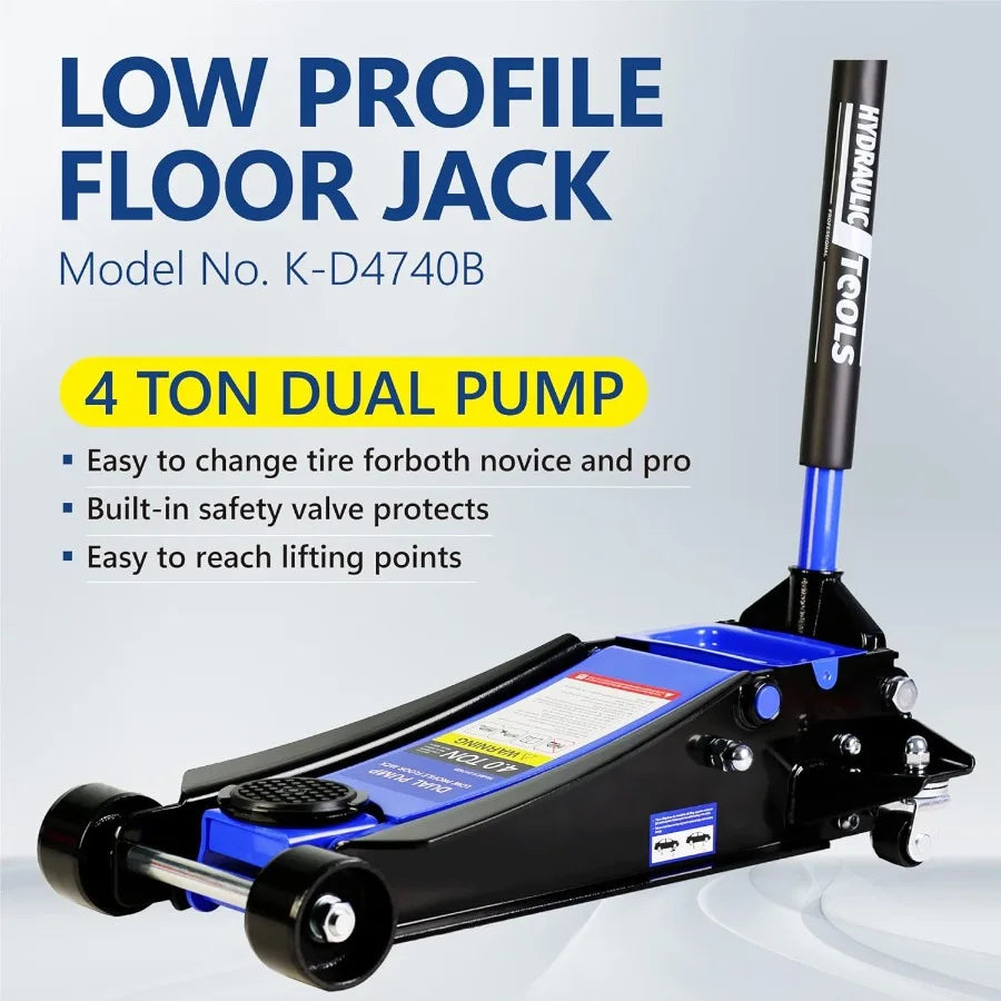 Floor Jack 4 Ton Low Profile Floor Jack Heavy-Duty Steel Racing Hydraulic Floor Car Jack with Dual Piston Quick Lift Pump Lifti