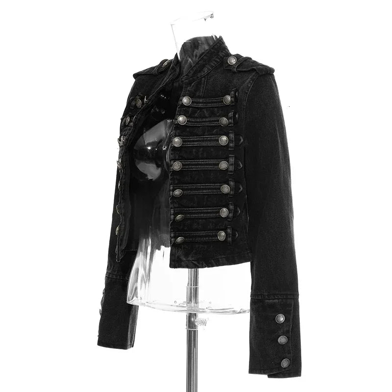 Streetwear Casual Loose Button Split Short Denim Jacket Women Fashion Spring Autumn 2025 Stand Collar Long Sleeve Jean Jacket