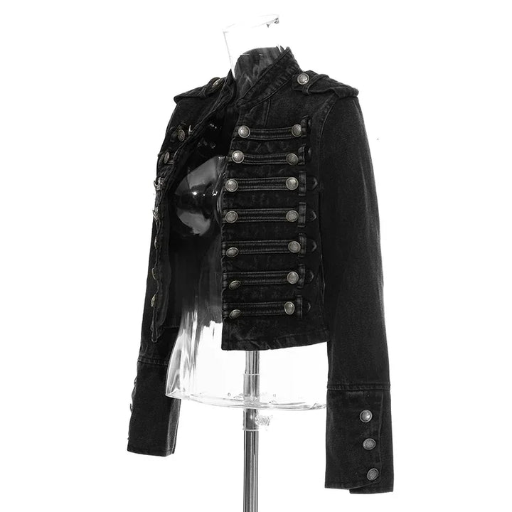 Streetwear Casual Loose Button Split Short Denim Jacket Women Fashion Spring Autumn 2025 Stand Collar Long Sleeve Jean Jacket