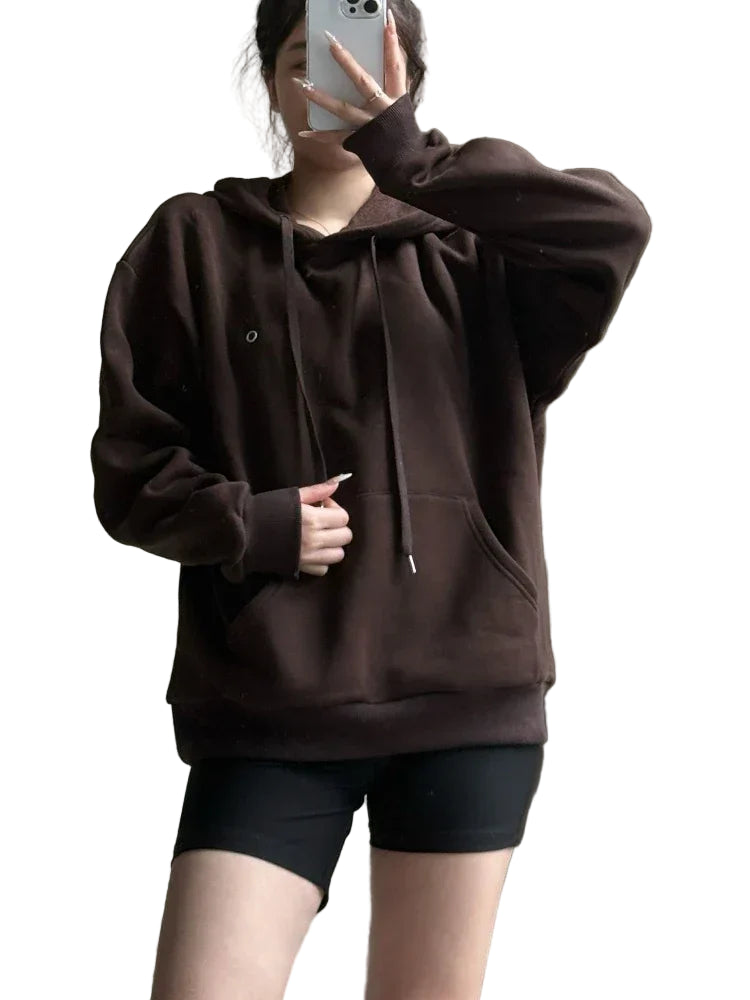 Autumn Drawstring Hoodie Women Loose Cotton Classic Letter Sweatshirt Fashion Casual Sports Solid Black Pullover Hoodies Women