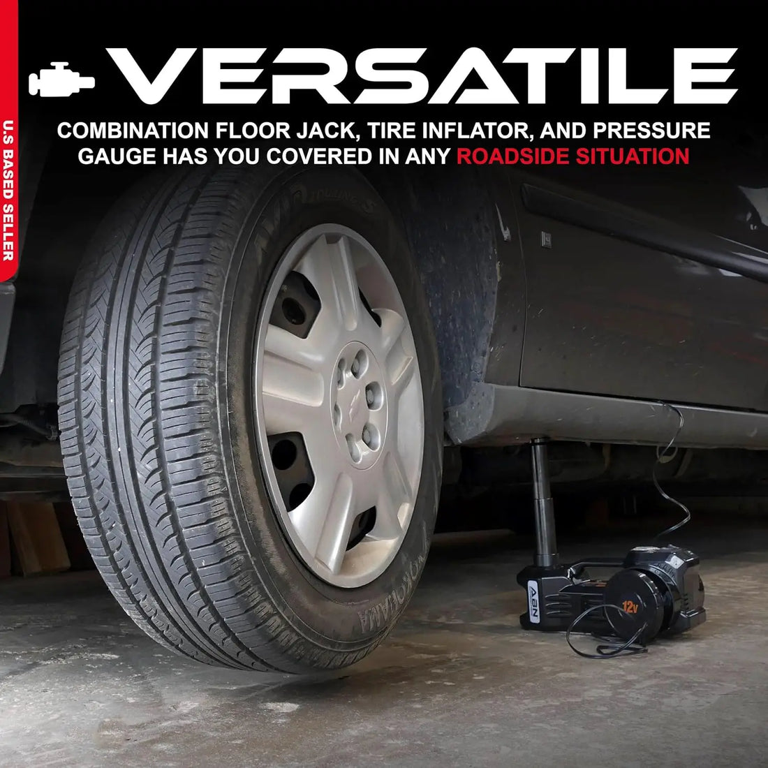 3-in-1 Electric 3-Ton Car Hydraulic Floor Jack with Tire Inflator and Impact Wrench for Roadside Emergencies