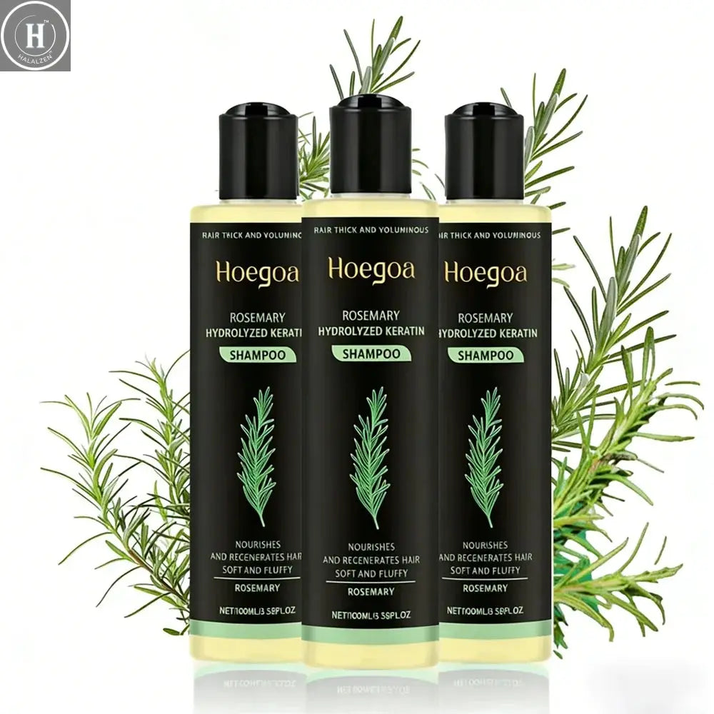3pcs Rosemary Hair Growth Shampoo Thickening Hydrolyzed Keratin Dry Frizzy Damaged Repair Moisturizing Scalp Cleaning Shampoo HALALZEN