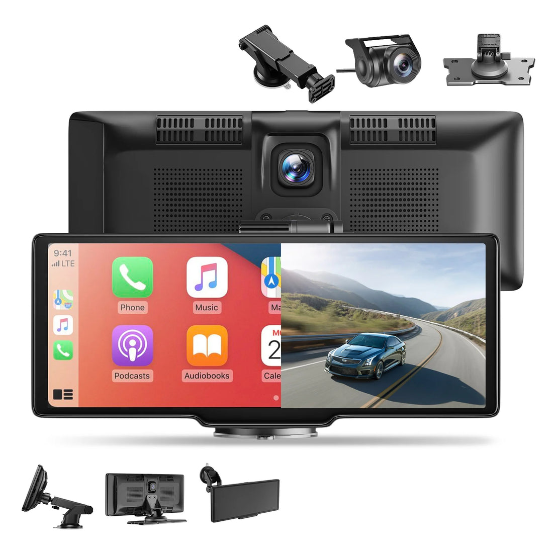 ESSGOO 10.26-Inch 4K Dash Cam DVR Wireless Carplay Android Auto Front Rear Dual Lens Video Recorder Car Stereo WiFi Bluetooth