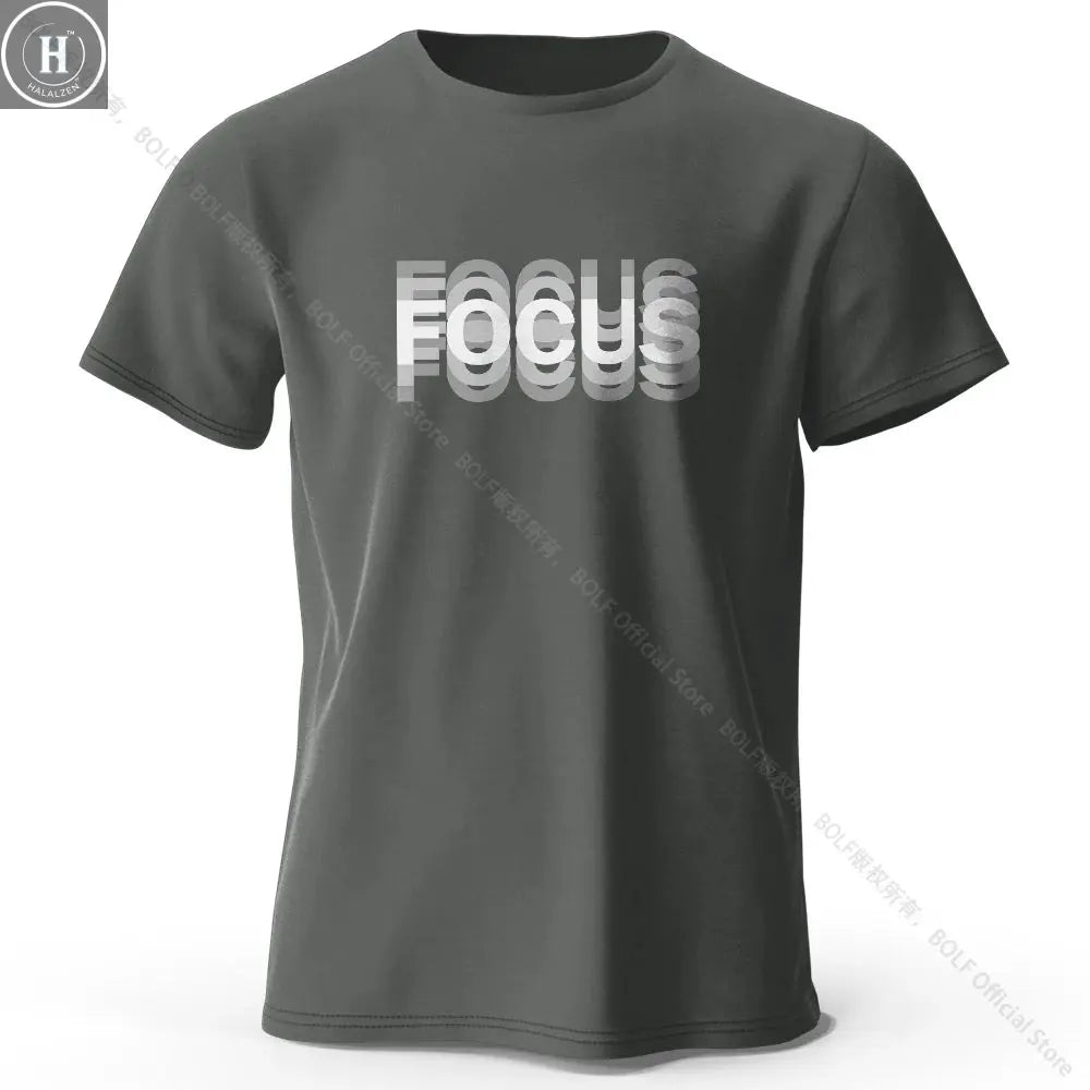 Focus Letter Minimalist Style 100% Cotton T-Shirt, Lightweight Round Neck Short Sleeve Tee, Perfect for Men & Women HALALZEN