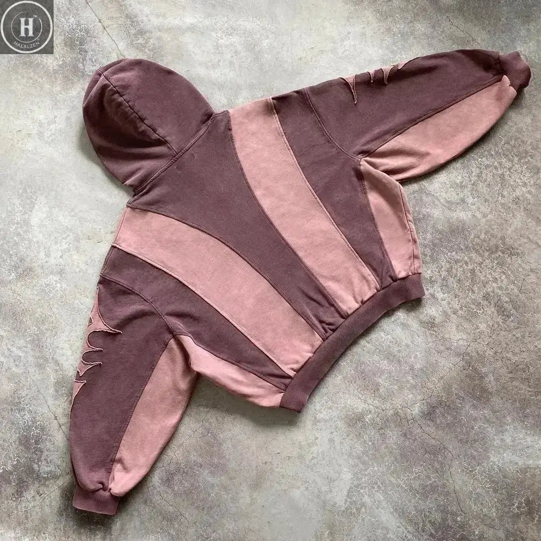 Fashion Color Matching Creative Pattern Patchwork American Harajuku Pullover 2000s Street Rock Vitality Long Sleeve Loose Hoodie HALALZEN