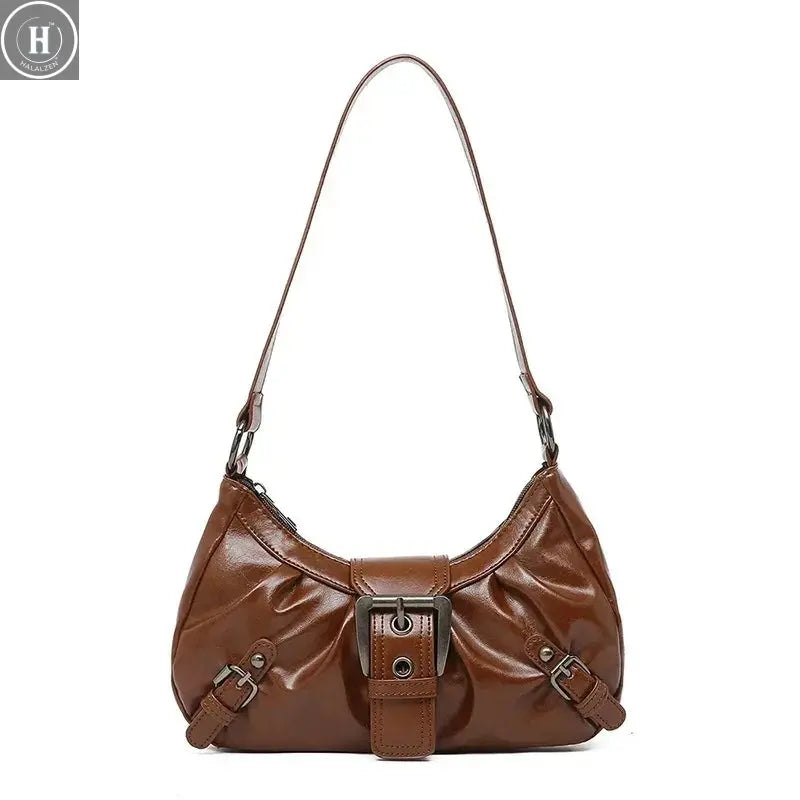 Y2K Retro Pleated Hobo Shoulder Bag for Women Hot Selling Maillard Style Underarm Bag Clutch Handbags for Travel Work Shopping HALALZEN