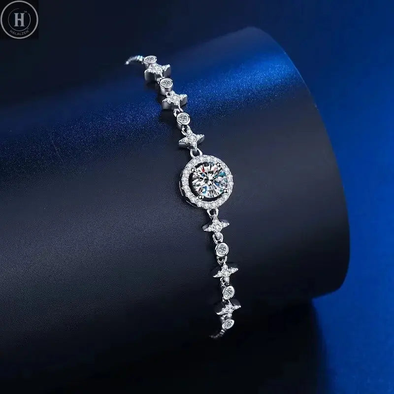 JH 925 Sterling Silver Moissanite Bracelet For Women Adjustable Starry Sky Bracelet Round Cut 1CT Fine Jewelry Lab Gemstone HALALZEN