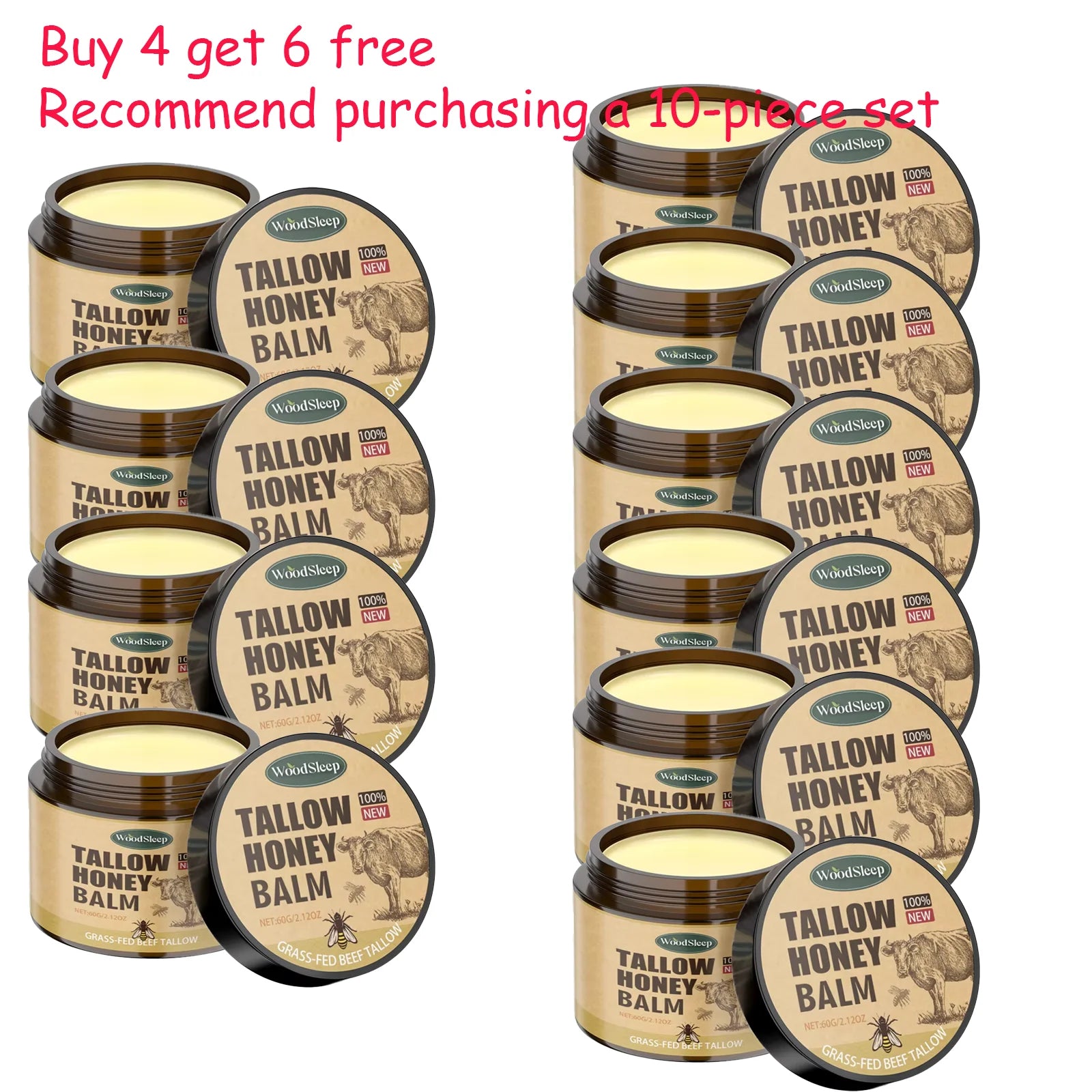 WoodSleep 60g Beef Tallow Honey Face Moisturizer - Intense Hydration for Dry Skin, Anti-Chapping Winter Skincare for Women & Men