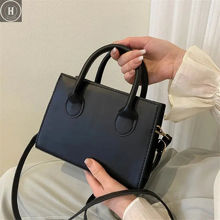 Elegant Black Handbag with Dual Handles, Chic Crossbody Bag, Retro Stylish Tote Small Bag for Women Girls Daily Use, Work, Party HALALZEN