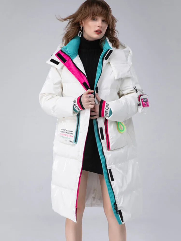 Winter Clothing Glossy Waterproof Coat Women Long 90% White Duck Down Coat Thick  Loose Outerwear Warm Down Jacket Hooded Parkas