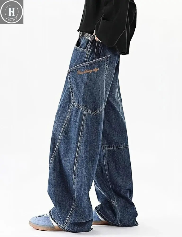 Men's Baggy Barrel Wide Leg Jeans for Men Women Loose Fit Streetwear Y2k Hip Hop Denim Pants Halalzen UK