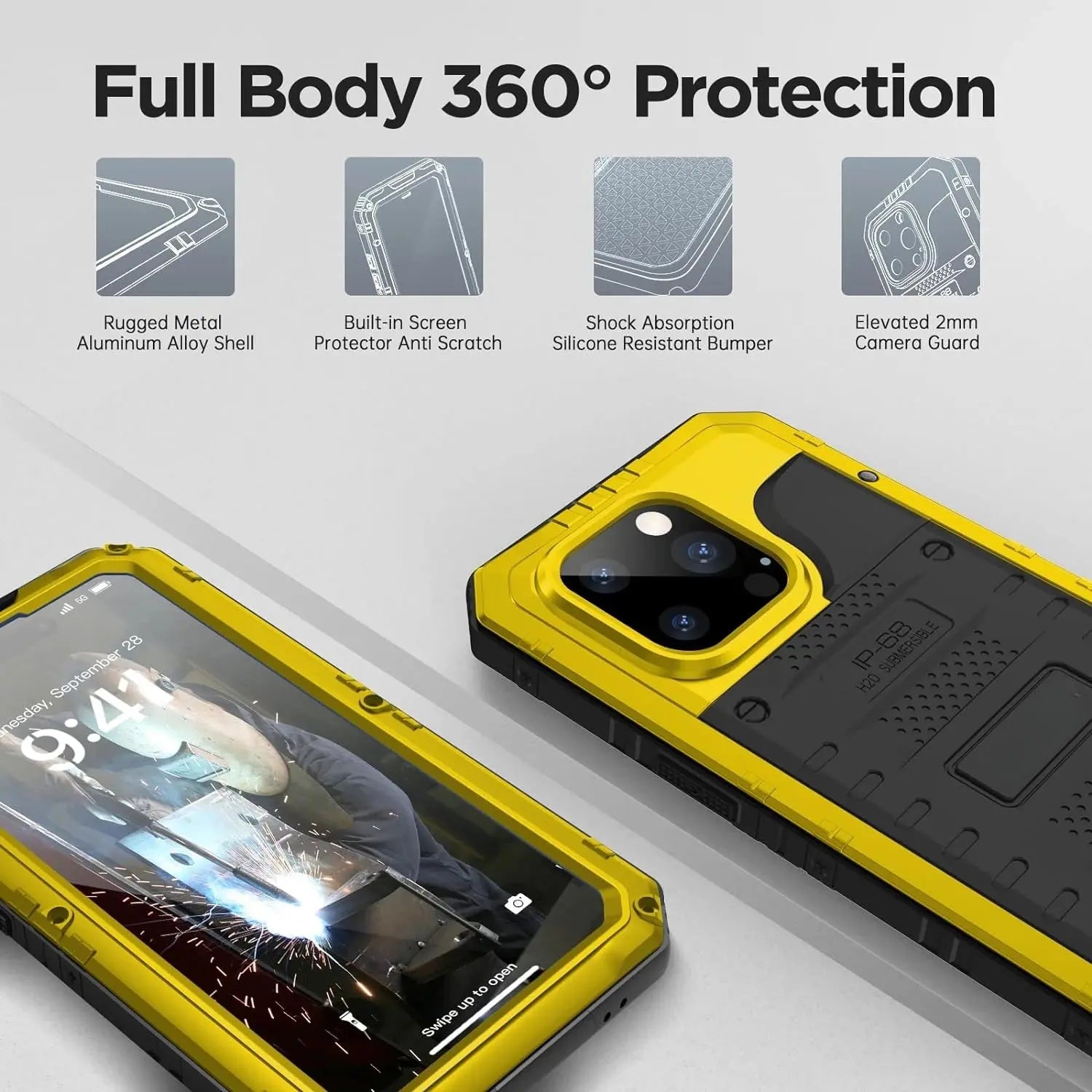 For iPhone 15 14 13 12 11 Pro Max XS XR 8 7 Plus SE3 IP68 Waterproof Rugged Metal Armor Case Shockproof Cover Screen Protector Halalzen UK