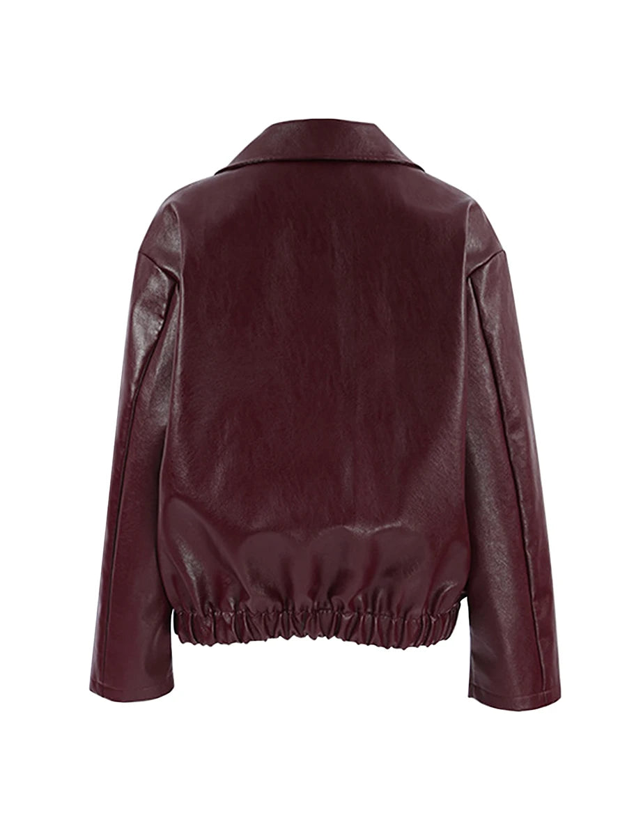 Women s Faux Leather Moto Jacket with Removable Hood Vintage Long Sleeve Lapel Collar Zip Up Biker Coat Outwear