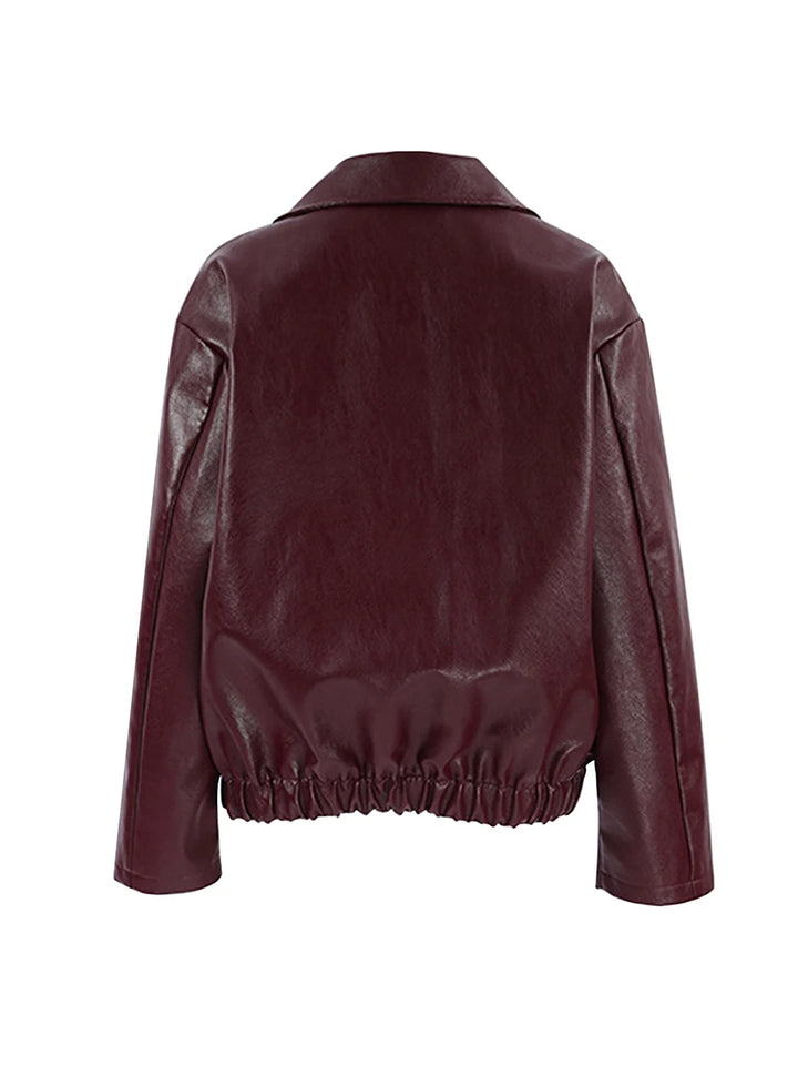 Women s Faux Leather Moto Jacket with Removable Hood Vintage Long Sleeve Lapel Collar Zip Up Biker Coat Outwear