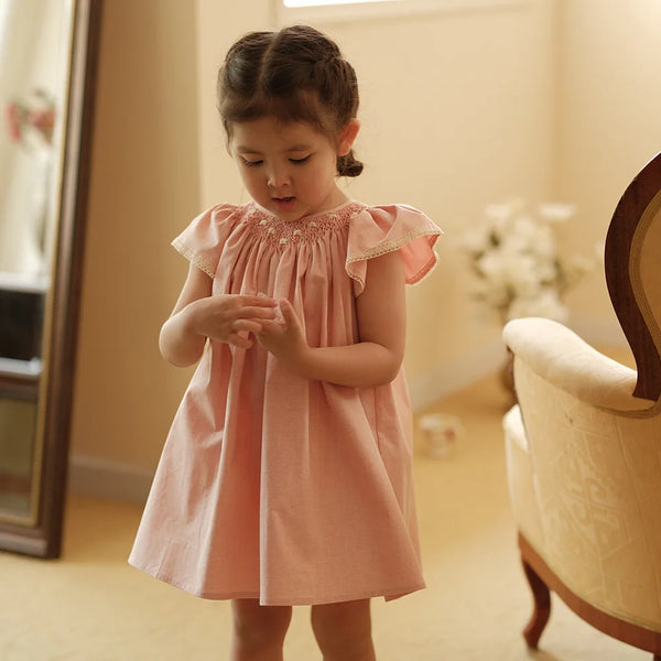 Summer Suits for Kids Girl Infant Pink Embroidery Handmade Casual Loose Dress