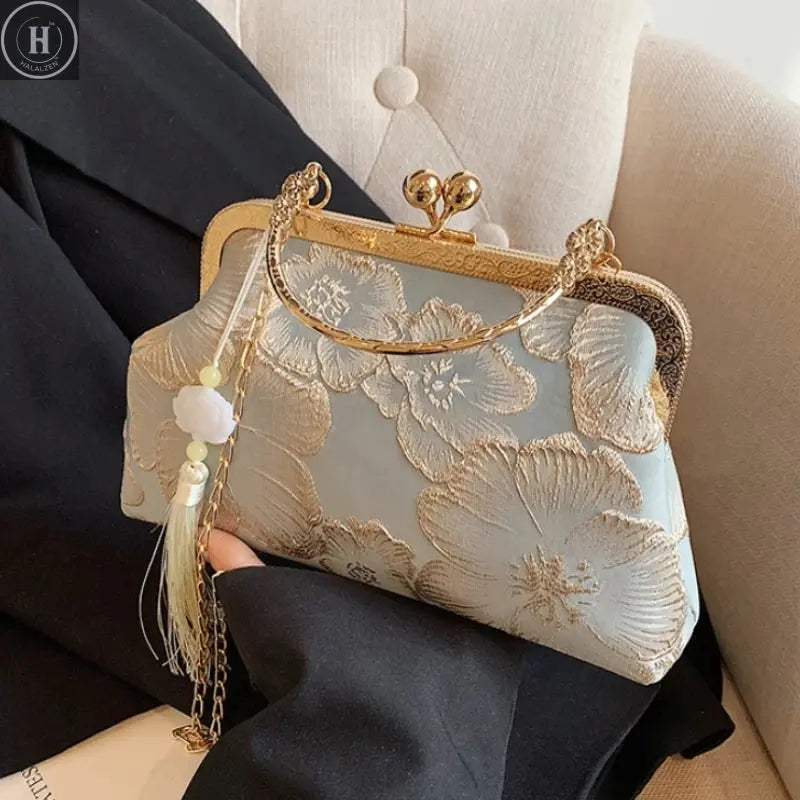 Chinese Style Embroidered Shoulder Bag Elegant Handbag Retro Small Square Bag Wedding Party Luxury Designer Women Evening Clutch HALALZEN