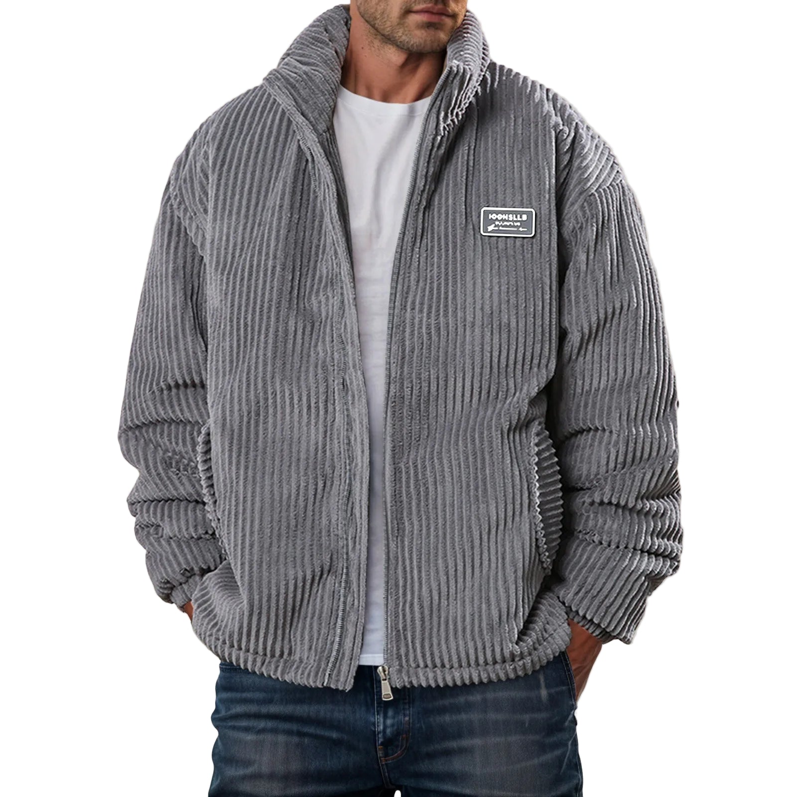 Men's Corduroy Winter Down Coat Streetwear Thick Cotton Padded Jacket Outdoor Turtleneck Zip Up Warm Quilted Parkas Men Clothing