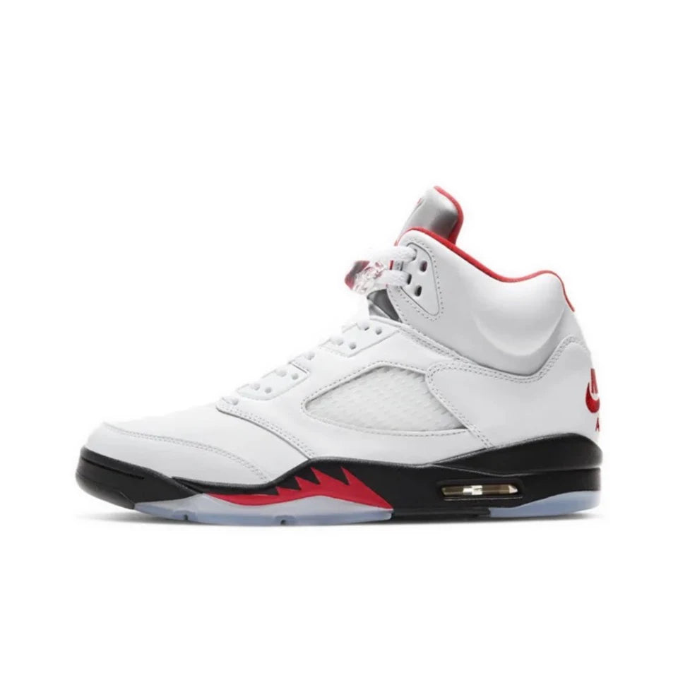 Original Air Jordan 5 'Bulls' For Men's Red and White Retro Classic Basketball Shoes Casual Sneakers