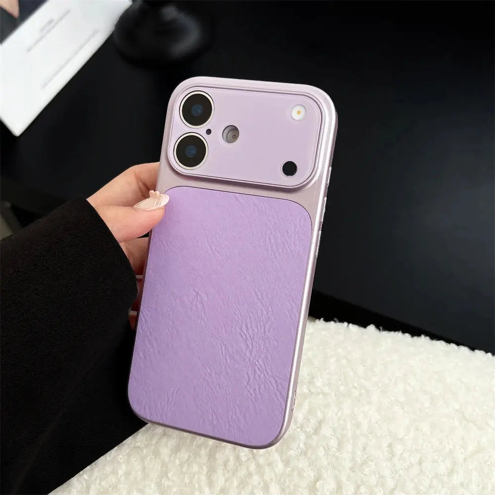Luxury Large Window Leather Phone Case For iPhone 17 16 15 14 13 Pro Max Lens Protection Matte Shockproof Plating Back Cover Halalzen UK