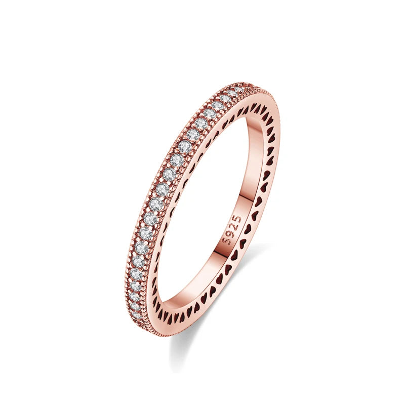 Original 925 Sterling Silver Ring Love Heart Wishbone Moon Sun Rings Crystal Rose Gold For Women Wedding Gift Luxury Jewelry