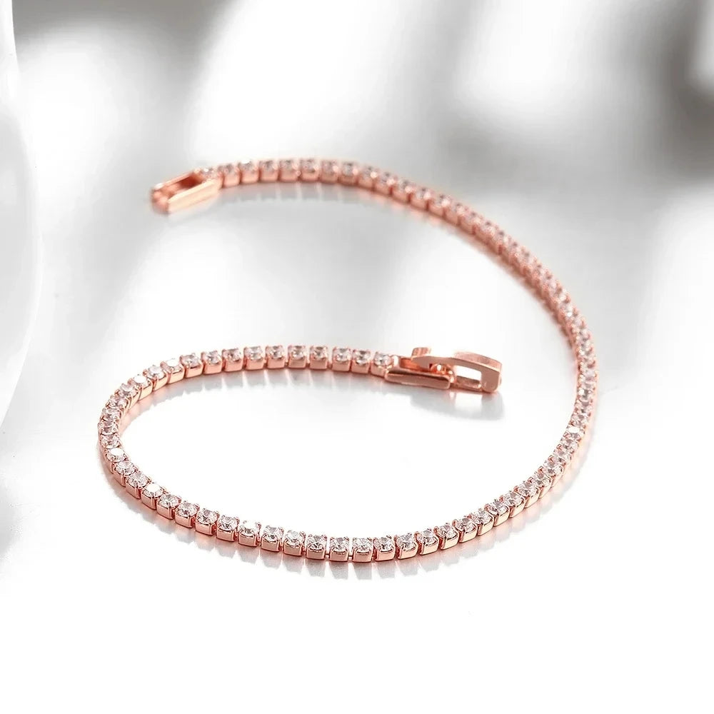 925 Sterling Silver Plated 18K Rose Gold 16CM To 19CM Tennis Bracelet 2.5MM Zirconia Anniversary Gift