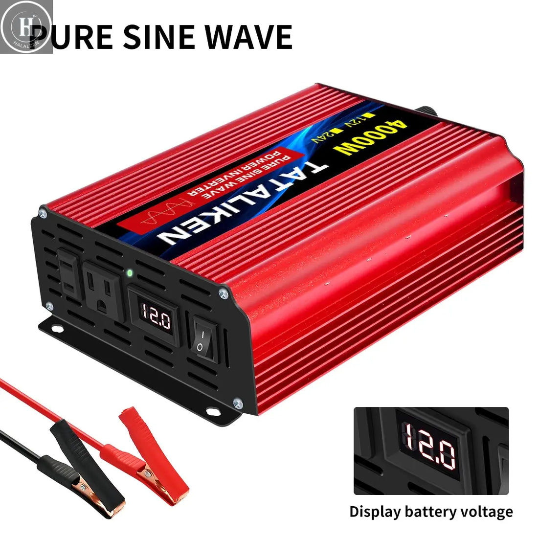 12V24V  To 110V AC Pure Sine Power Inverter 16000W 4000W  Power 60HZ  Converter Car Accessories Solar With LED And US Socket HALALZEN
