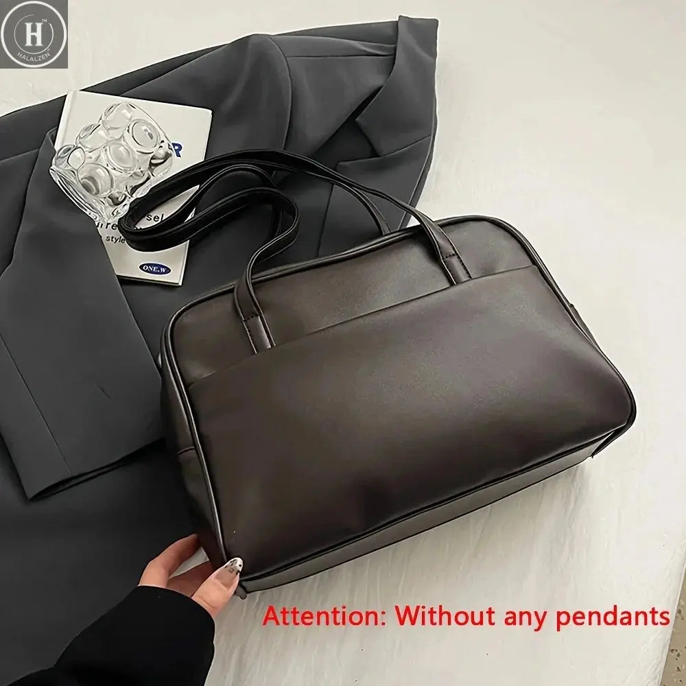 Retro College-Style Single-Shoulder Bag, Versatile Large-Capacity Commuter Bag, Fashionable Boston Briefcase HALALZEN