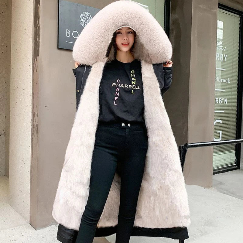 2024 Winter Big Fur Collar Women Parka Long Snow CoatWool Liner Warm Streetwear Jackets Female Windproof Rainproof Warm Outwear