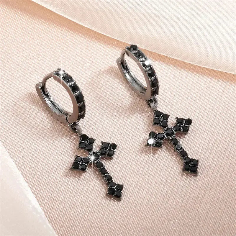 Classic Cross Point-Drill Crystal Replaceable Exquisite White Color Earrings For Women Men Hiphop Party Jewelry Gifts Halalzen UK