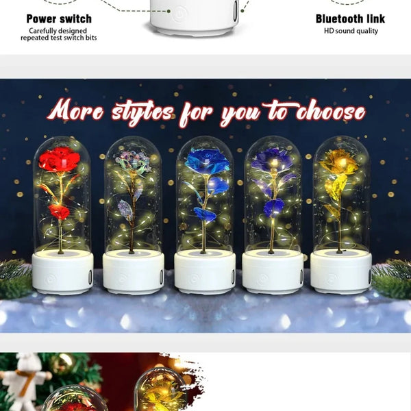 Creative 2 In 1 Rose Flowers Light And Bluetooth Speaker Valentine's Day Gift Rose Luminous Night Light Ornament In Glass lamps