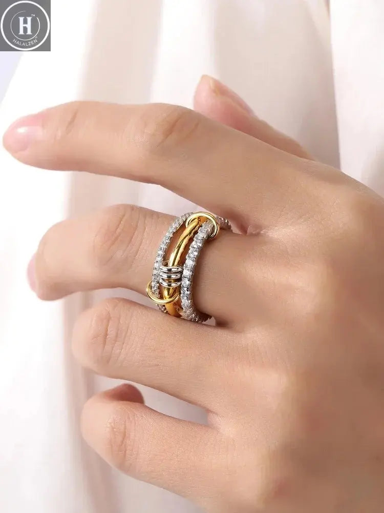 925 Sterling Silver Simple Fashion Multi-Layer Round Zircon Ring For Women Anniversary Daily Wear High Quality Fine Jewelry HALALZEN