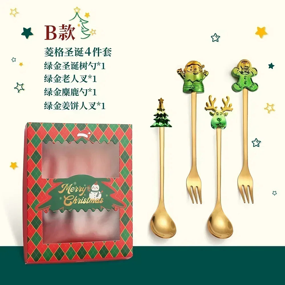 Christmas Decorations Home Christmas Table Decor Stainless SpoonsFork Cutlery Set Elk Xmas Tree New Year 2024 Navidad 2023 Gifts