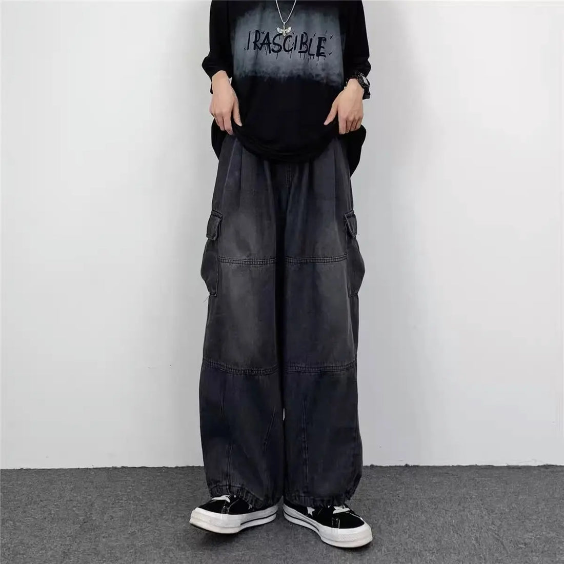 2024 Spring And Autumn Vintage Wide Leg Big Pocket Overalls Men Y2K Neutral Loose Straight Leg Casual High Street Hip Hop Jeans