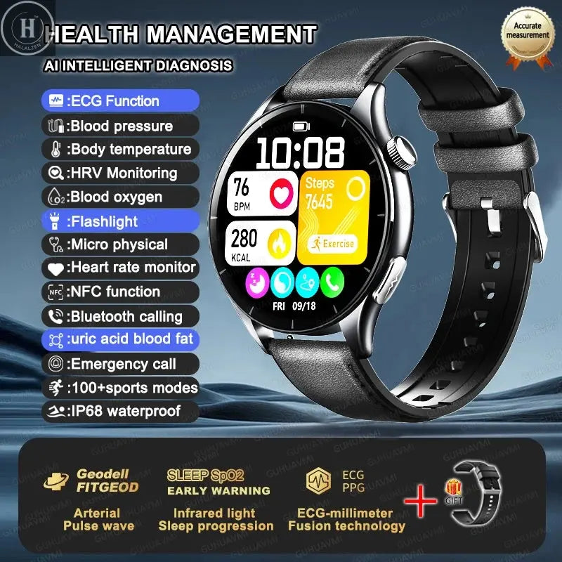For XIAOMI 2025 New ECG+PPG Smartwatch Precise Uric Acid Blood Lipids Pressure Body Analysis Smart Watch Men BT Call NFC Watches HALALZEN