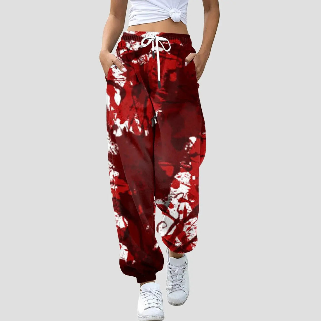 Women Halloween Blood Print Pants Bottom Sweatpants Drawstring Pockets High Waist Sporty Gym Athletic Fit Jogger Pants Trousers Halalzen UK