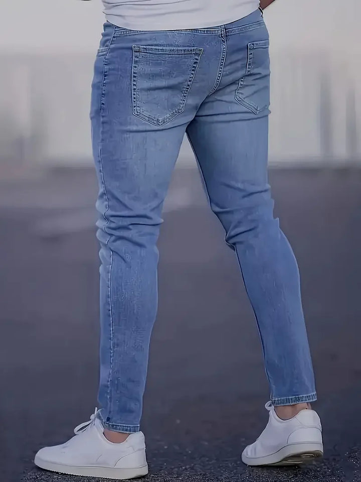 Men's Skinny Fit Wide Leg Jeans, Men's Stylish Comfy Denim Pants, Versatile For Four Seasons