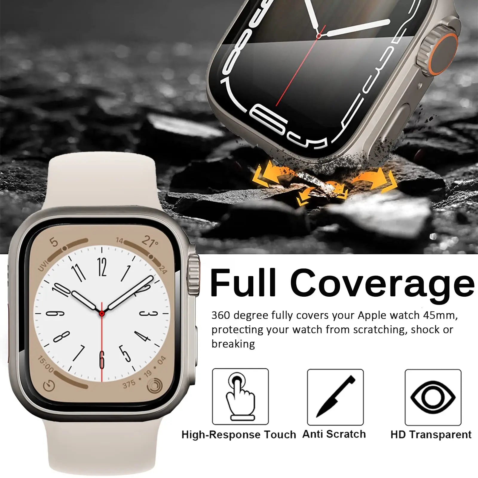 Glass+Case for Apple Watch 46mm 44mm 45mm 41mm 40mm 42mm Screen Protector Cover Change Ultra Bumper iWatch Series 11 10 9 8 7 SE