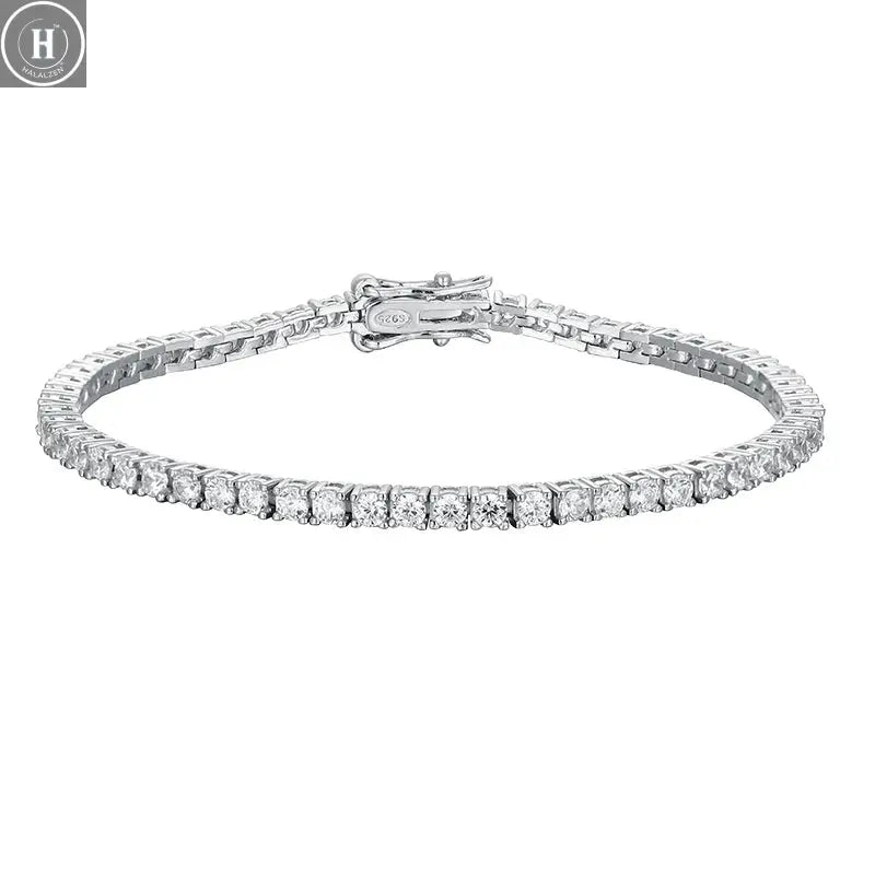 KNOBSPIN 2mm Moissanite Tennis Bracelet 925 Sterling Silver Plated White Gold Bracelet for Women Man Sparkling Party Jewelry HALALZEN