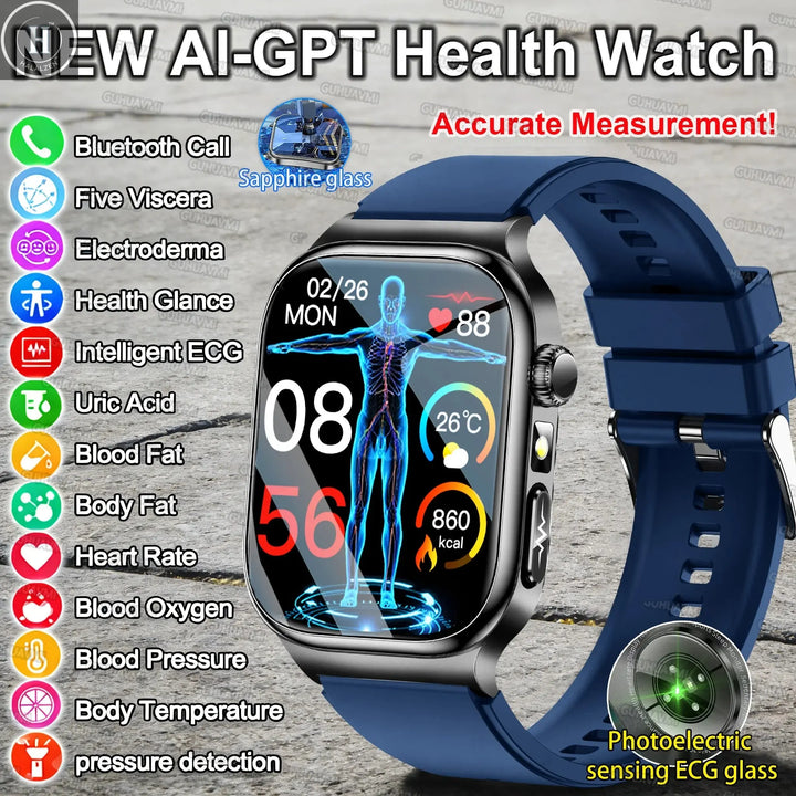 2026 New ECG+PPG Accurate Measurement Health Smart Watch Uric Acid BP Five Organ Blood Lipids HD Call Smart Watchs For Men Women HALALZEN