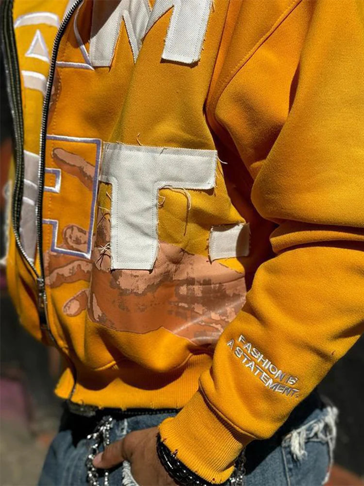 Trendy Baggy Hooded Cardigan Mens Y2K Pattern Print Loose Zip-up Hoodie Sweatshirt Men Spring Hip Hop Long Sleeve Hoodies Unisex