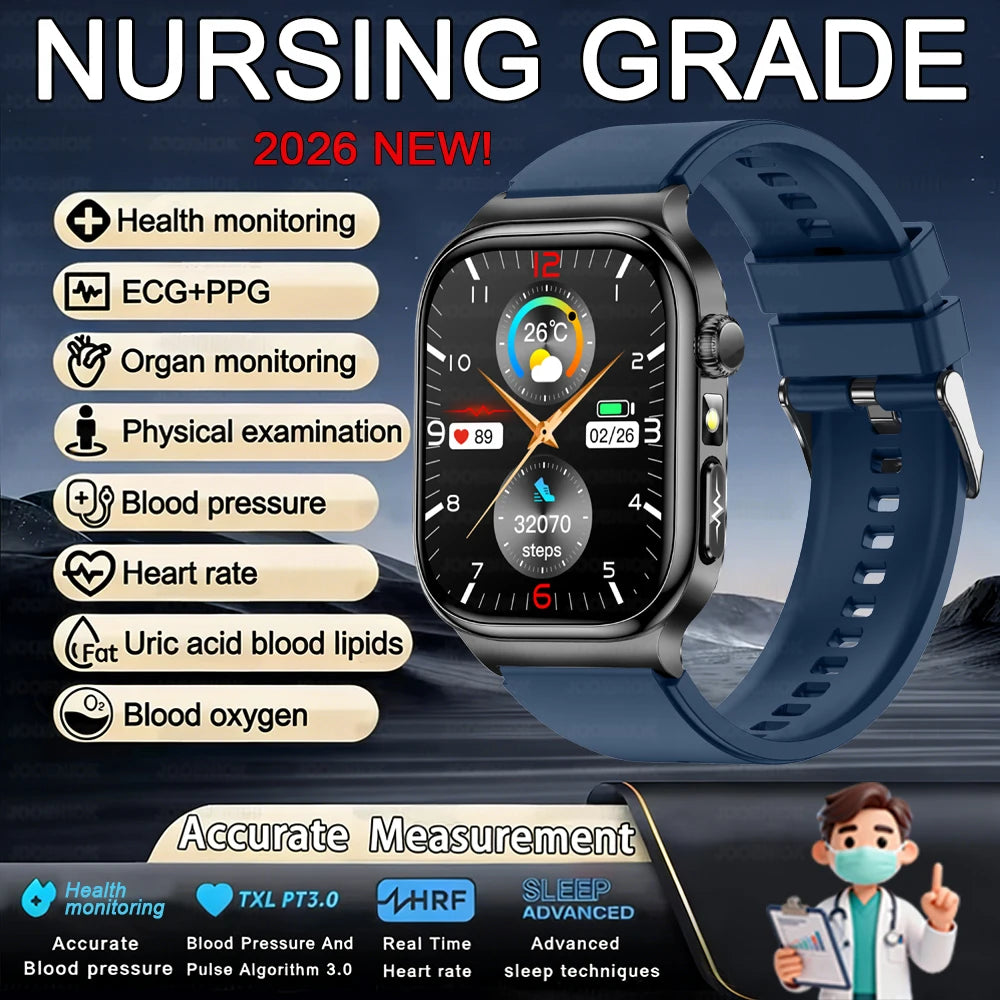2026 Health Care Smart Watch Men Women BMI Analysis Uric Acid Blood Lipids Blood Pressure Monitoring BT Call AMOLED Smartwatch