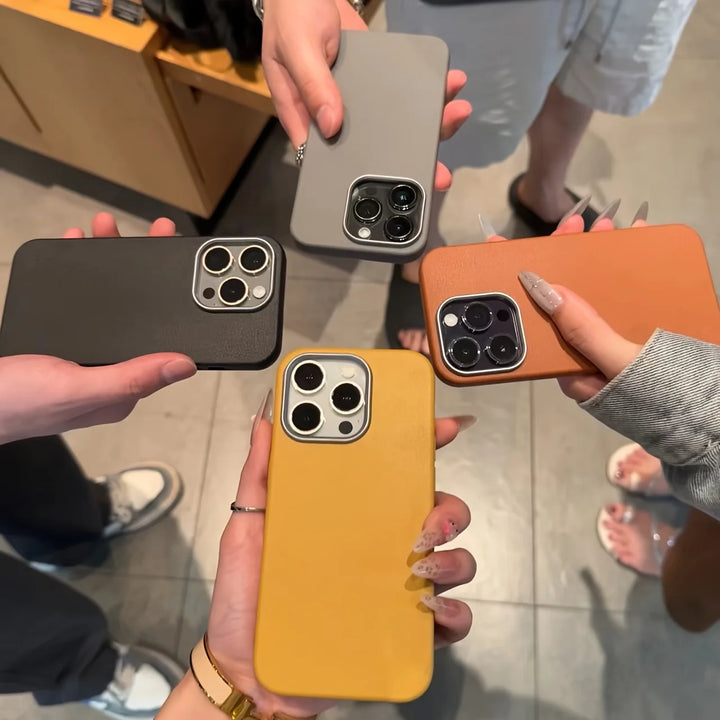 3-piece set of high-quality leather-textured metal frame phone cases for the new iPhone 16 Pro Max, also suitable for the new iP