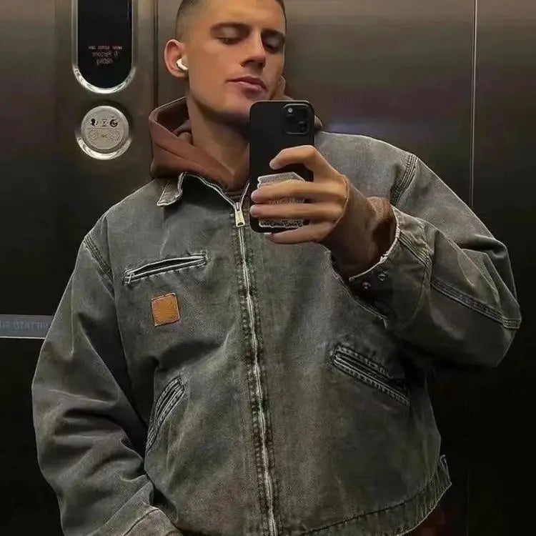 J97 Detroit American Vintage Washed Denim Tooling Jacket Canvas Jacket