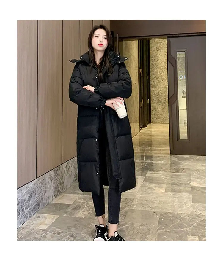 Long Down Jacket Women Waterproof Hooded Coat 2024 Winter New Loose Girls' Jacket Multi-Color Thick Windbrake Down Coat