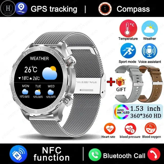 New GPS Track Smart Watch Men AMOLED HD Screen Outdoor Sports Fitness Heart Rate NFC IP68 Waterproof Bluetooth Call Smart Watch HALALZEN
