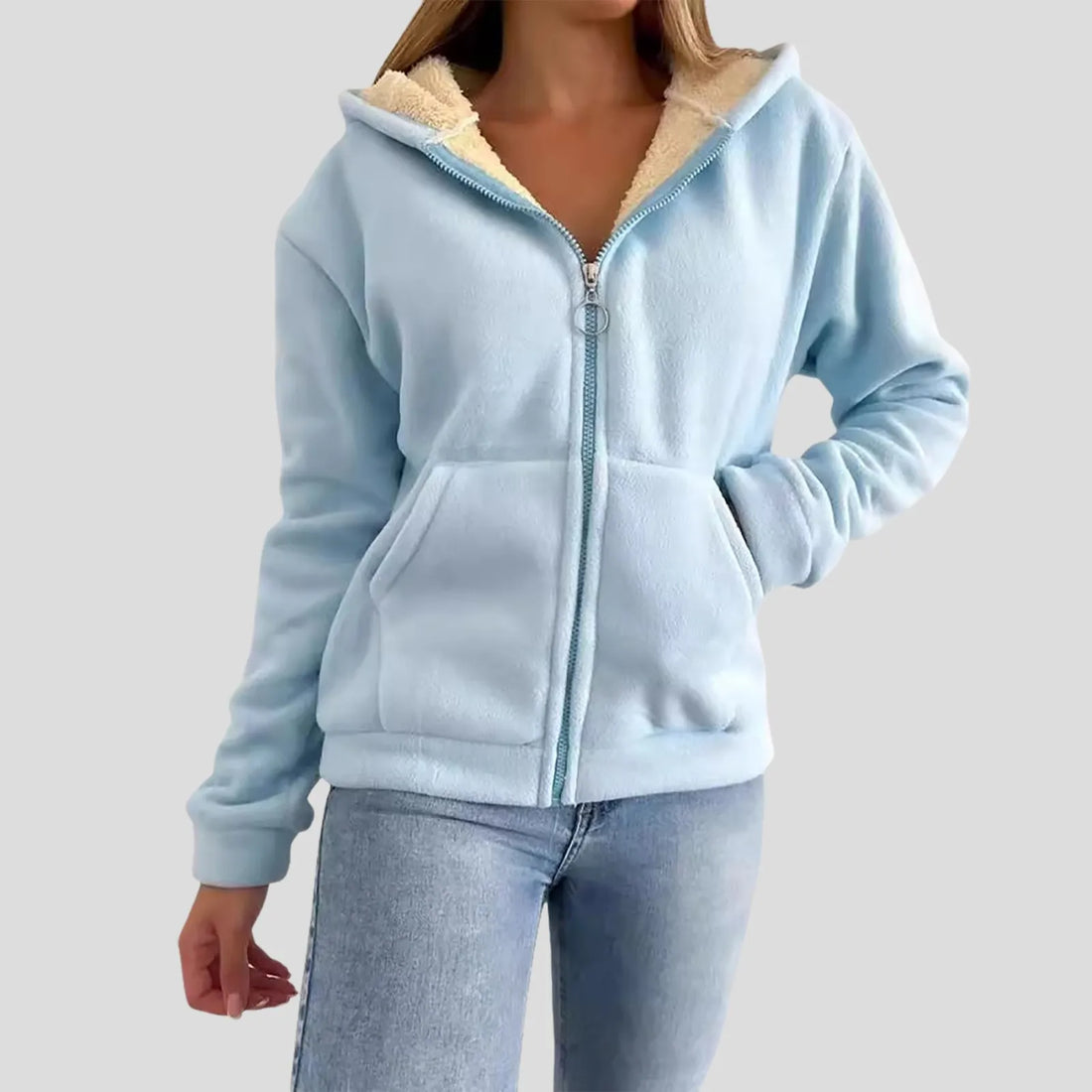 Women Fleece Jacket Trendy Zipper Hooded Fleece Coats Long Sleeve Caaual Loose Fall Winter Sweatshirt Outdoor Clothes Women