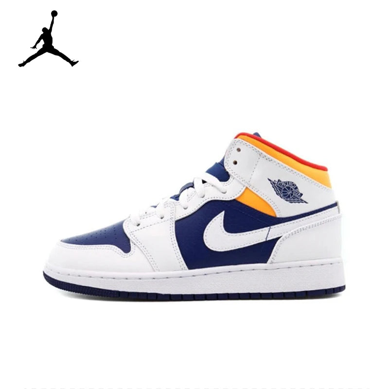 Original Air Jordan 1 Mid "Light Smoke Grey" "Wolf Grey"For Men's Retro Classic Basketball Sneakers Shoes