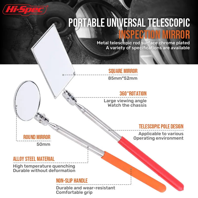 Extendible Inspection Rotatable Mirror Auto Telescoping Inspection Round Mirror Extending Hand Tools Set Detection Tool