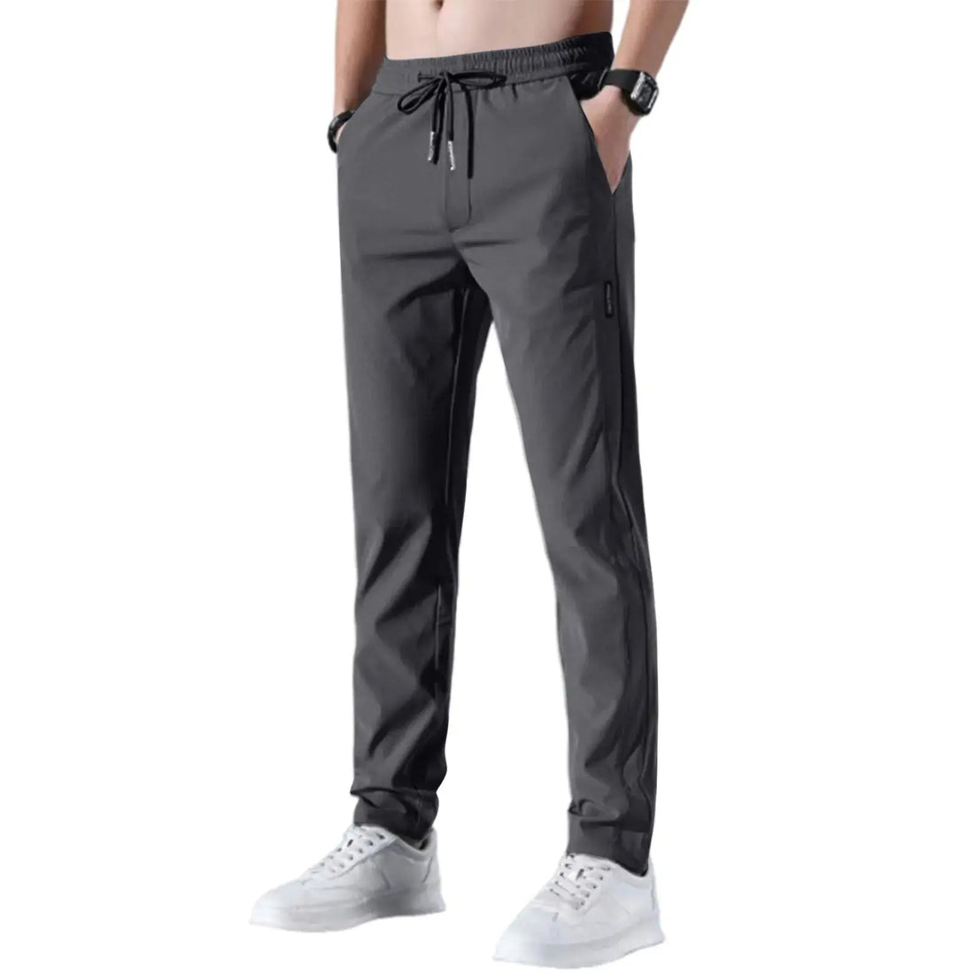 Men Fast Dry Stretch Pants Ice Silk Trousers Solid Color Mid-Waist Loose Breathable Straight-Leg Casual Pants Thin Sports Pants Halalzen UK